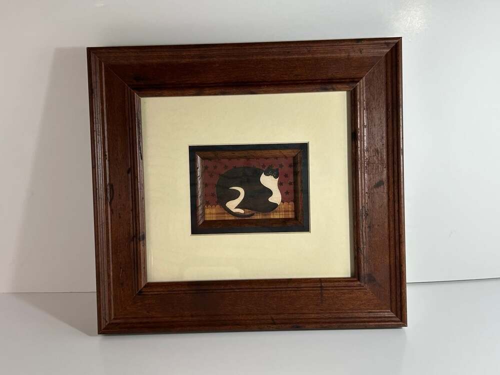 Warren Kimble Fat Cat American Folk Art beautifully matted gorgeous framed